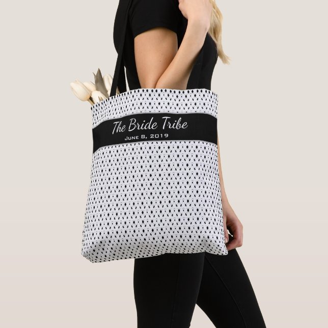 Wedding Bridal Party Custom White & Black Tote Bag (Close Up)