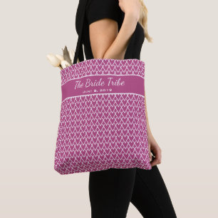 Wedding Bridal Party Custom White & Bold Fuschia Tote Bag