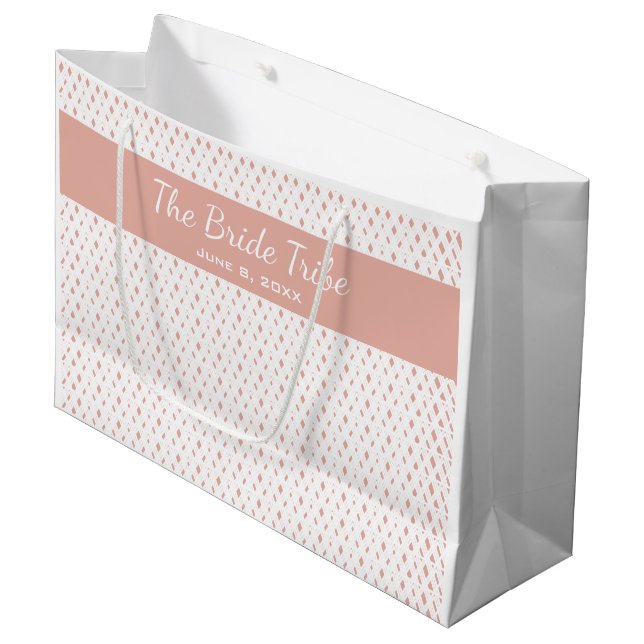 Wedding Bridal Party Custom White & Soft Pink Rose Large Gift Bag (Front Angled)