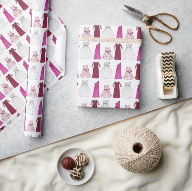 Wedding Bridal Party Gowns Bridesmaid Flowergirl Wrapping Paper (Crafts)