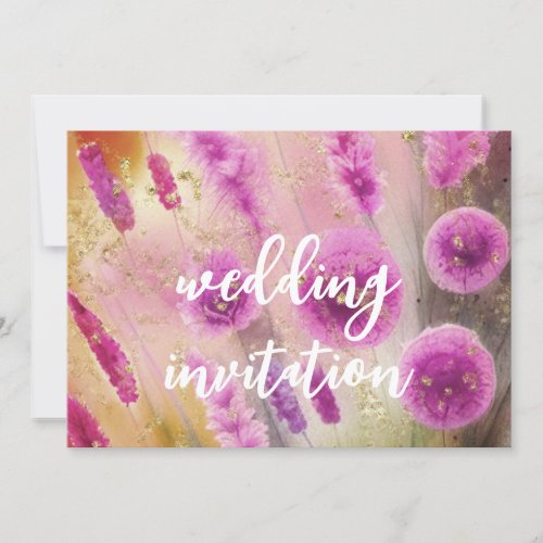 Wedding Bridal Purple Meadow Flowers Gold Invitation