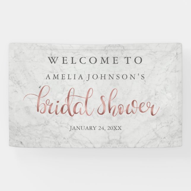 Wedding Bridal Shower Banner Marble Rose Gold (Horizontal)