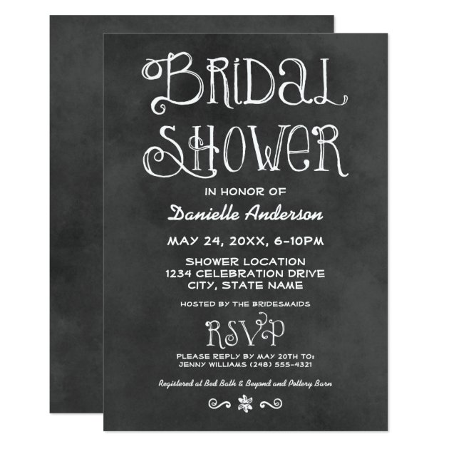 Wedding Bridal Shower | Black Chalkboard Invitation