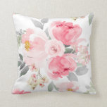 Wedding Bridal Shower Blush Pink Watercolor Floral Throw Pillow<br><div class="desc">Soft pink watercolor floral throw pillow: This beautiful watercolor painted design pillow is perfect as a gift for the new bride / couple. It matches my soft dusty blue watercolor bouquet collection, and features large pink flowers paired with gray and muted green watercolor greenery. If you're going all out for...</div>