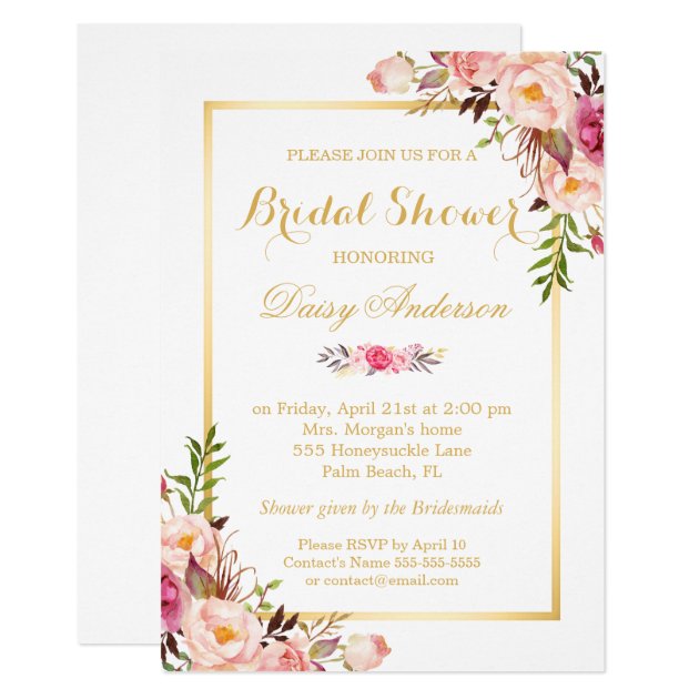 Wedding Bridal Shower Chic Floral Golden Frame Invitation