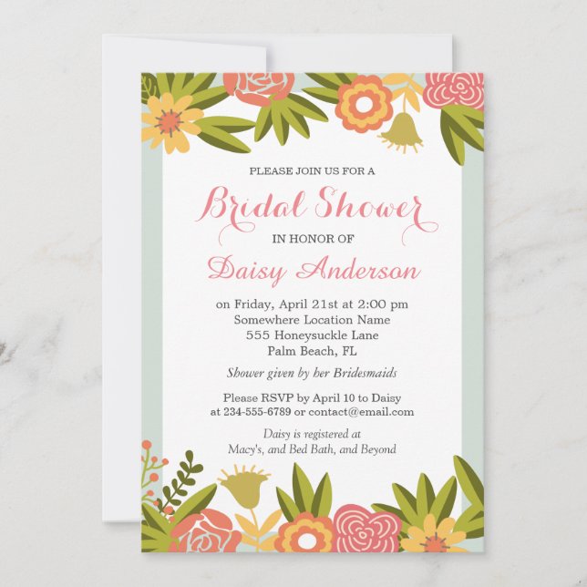 Wedding Bridal Shower Chic Garden Blooming Flowers Invitation (Front)