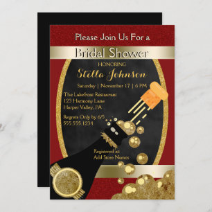 Wedding Bridal Shower Chic Gold Red Champagne Invitation