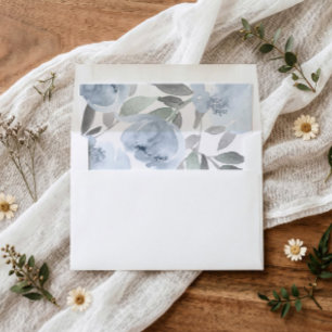 Wedding Bridal Shower Dusty Blue Gray Watercolor Envelope Liner