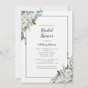 Wedding Bridal Shower Elegant Floral Gray White Invitation