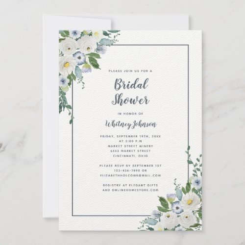 Wedding Bridal Shower Elegant Floral Gray White Invitation