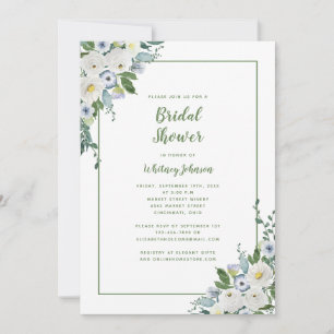 Wedding Bridal Shower Elegant Floral Green White Invitation