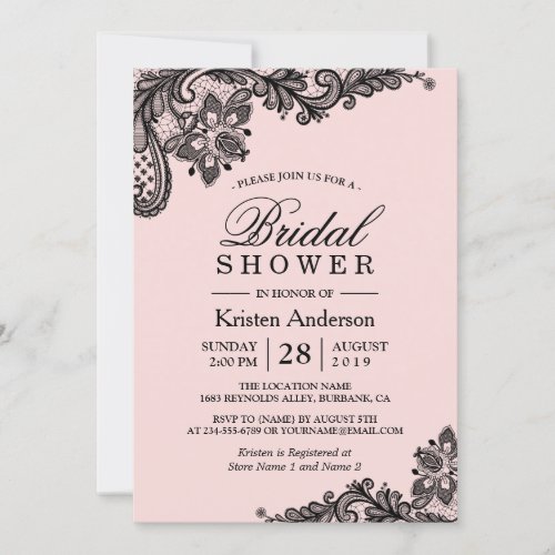 Wedding Bridal Shower | Elegant Pink Black Lace Card