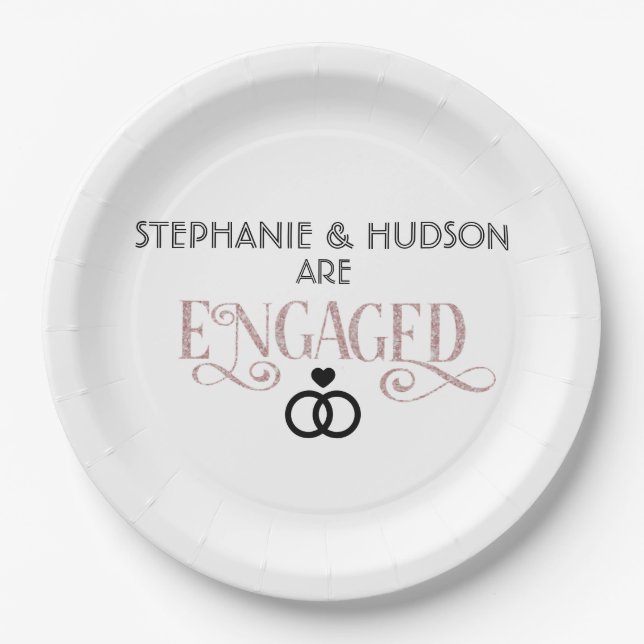 wedding, bridal shower, Engaged, Engagement party Paper Plates (Front)