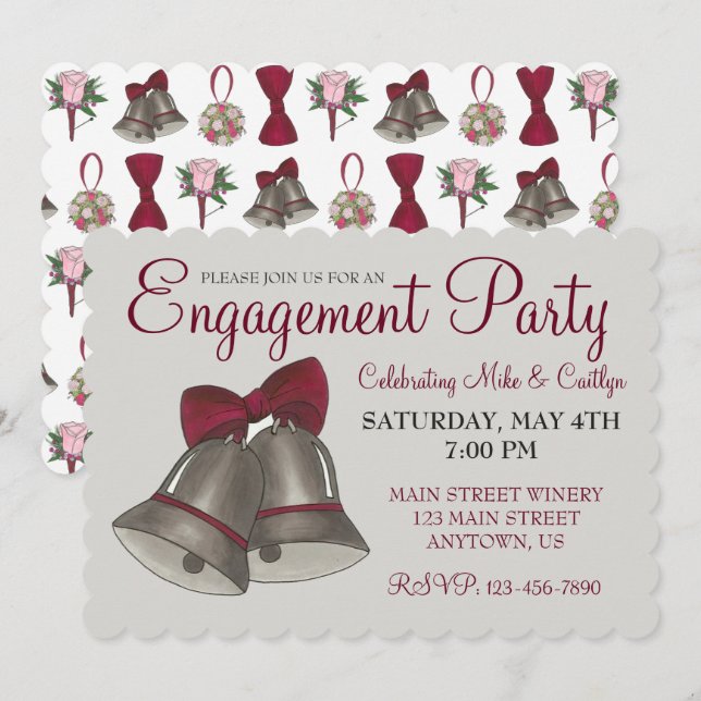 Wedding Bridal Shower Engagement Party Silver Bell Invitation (Front/Back)
