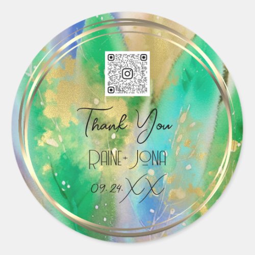 Wedding Bridal Shower Favor Abstract Green Gold  Classic Round Sticker
