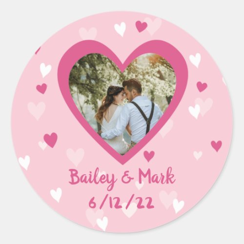 Wedding Bridal Shower Favor Custom Photo Hearts Classic Round Sticker