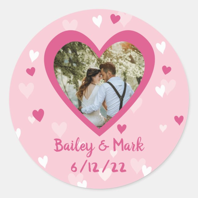 Wedding Bridal Shower Favor Custom Photo Hearts Classic Round Sticker (Front)
