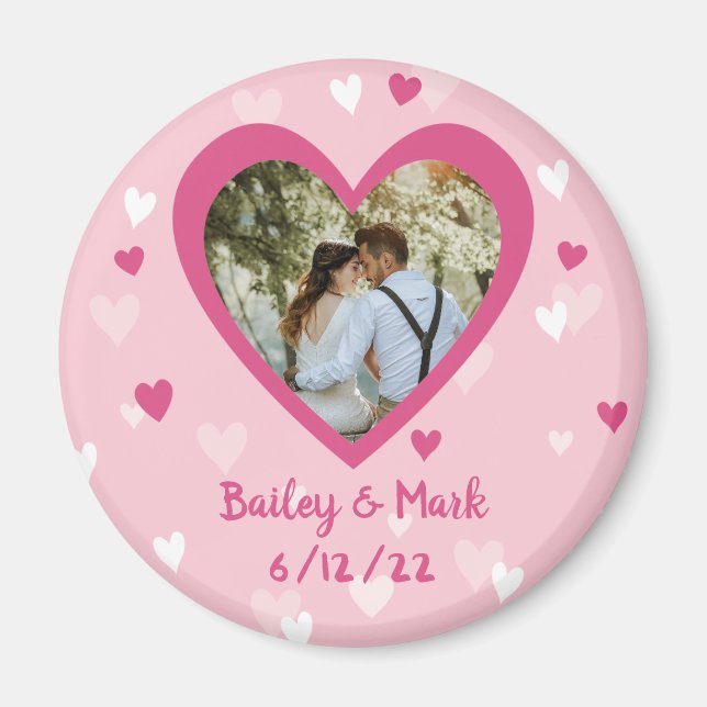 Wedding Bridal Shower Favor Custom Photo Hearts Magnet (Front)