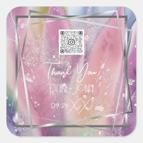 Wedding Bridal Shower Favor Flowers Silver Frame Square Sticker