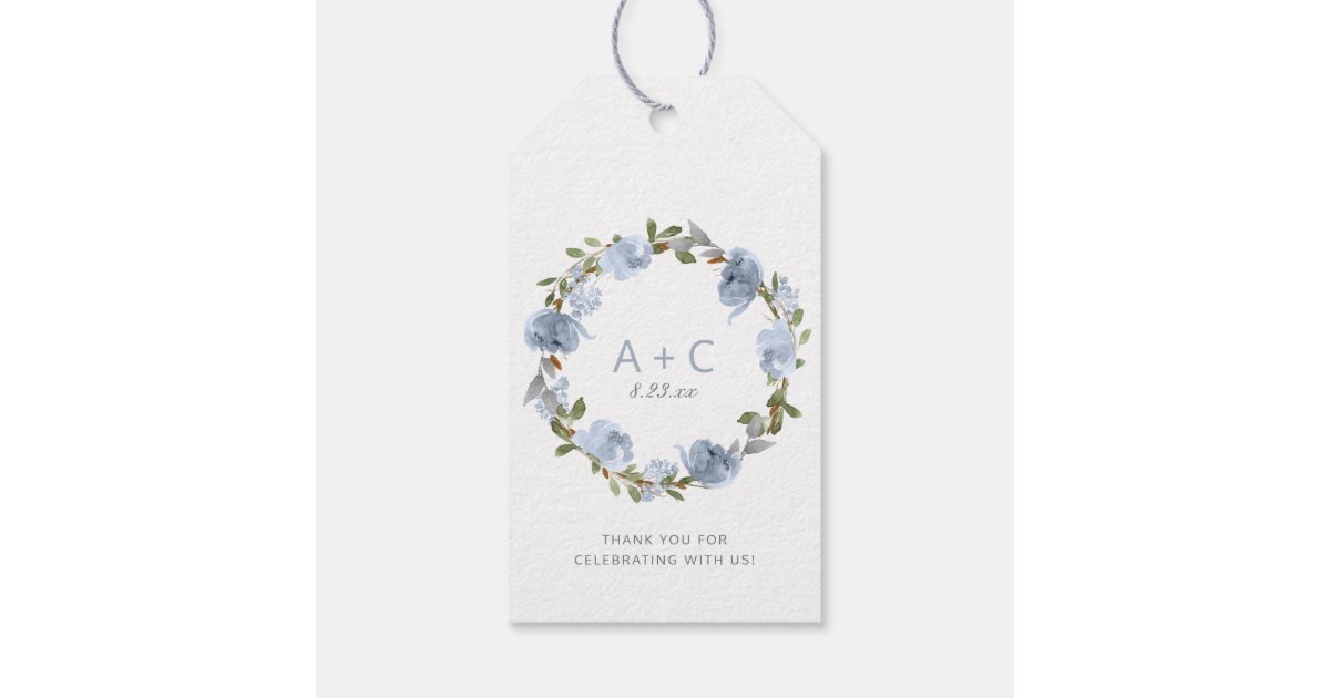 Wedding Bridal Shower Favor Thank You Dusty Blue Gift Tags | Zazzle