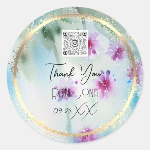 Wedding Bridal Shower Favor Watercolor Flower Mint Classic Round Sticker