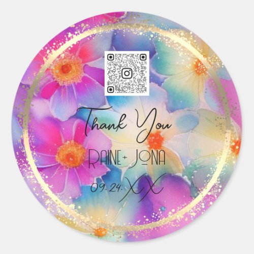 Wedding Bridal Shower Favor Watercolor Flower Pink Classic Round Sticker