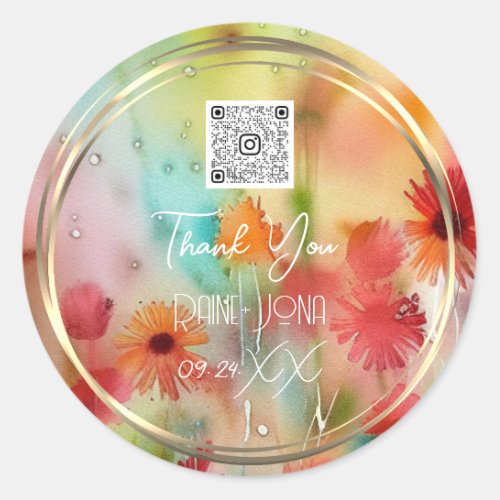 Wedding Bridal Shower Favor Watercolor Green Gold  Classic Round Sticker