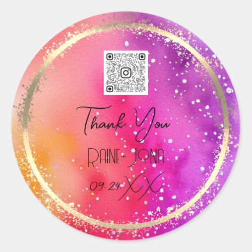 Wedding Bridal Shower Favor Watercolor Pink Gold  Classic Round Sticker
