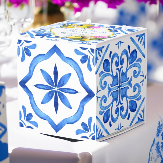 Wedding bridal shower favors blue tiles lemons favor boxes (Wedding bridal shower favors blue tiles lemons favor box)