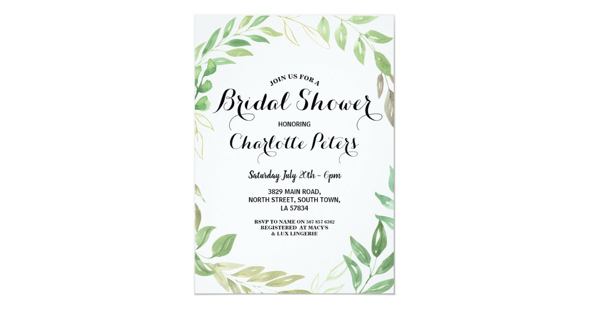 Wedding Bridal Shower Foliage Leaves Greenery Invitation | Zazzle.com