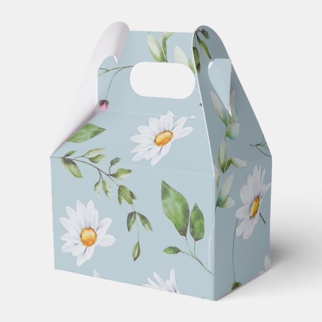 Wedding Bridal Shower Gabled Blue Daisy Favor Box (Front Side)