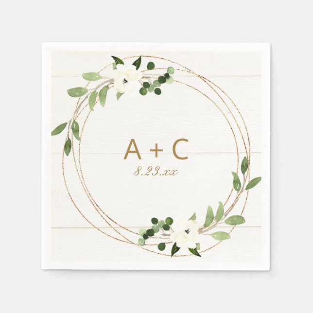 Wedding Bridal Shower Geometric Faux Foil Greenery Napkins (Front)