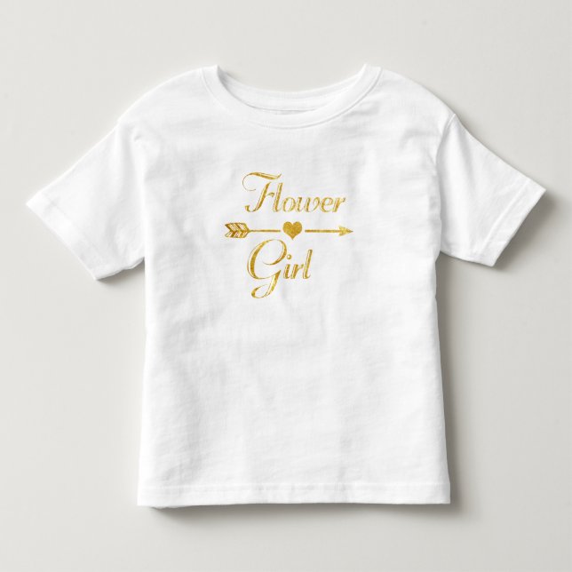 Wedding Bridal Shower Glitter Gold Flower Girl Toddler T-shirt (Front)