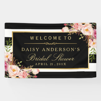 Wedding Bridal Shower Modern Vintage Floral Decor Banner