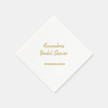 Wedding Bridal Shower Party Napkins Hashtag Gold