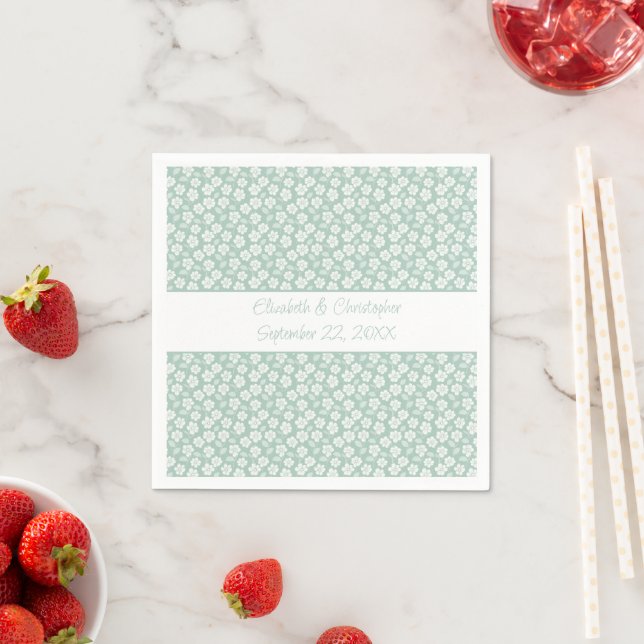  Wedding Bridal Shower Pastel Green White Floral Napkins (Insitu)