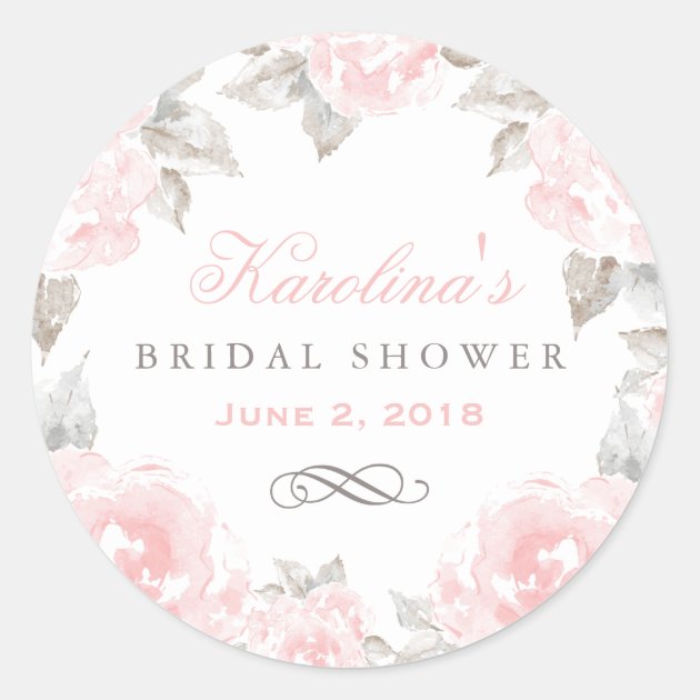 Wedding Bridal Shower | Pink Watercolor Roses Classic Round Sticker