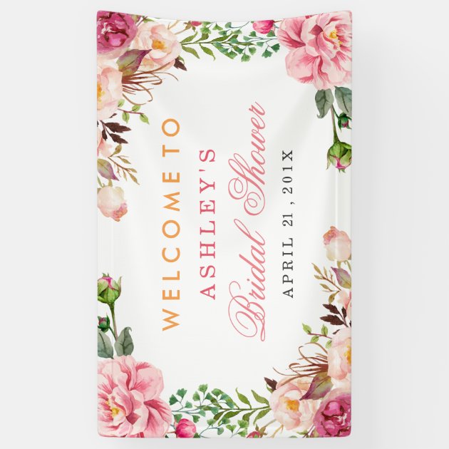 Wedding Bridal Shower Romantic Chic Floral Wrapped Banner