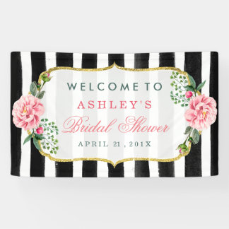 Wedding Bridal Shower Romantic Floral Stripes Banner