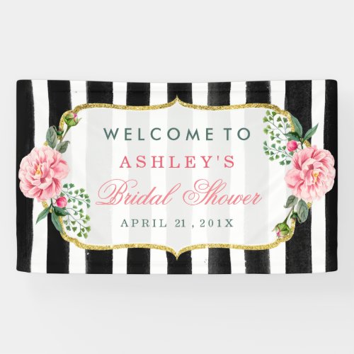 Wedding Bridal Shower Romantic Floral Stripes Banner