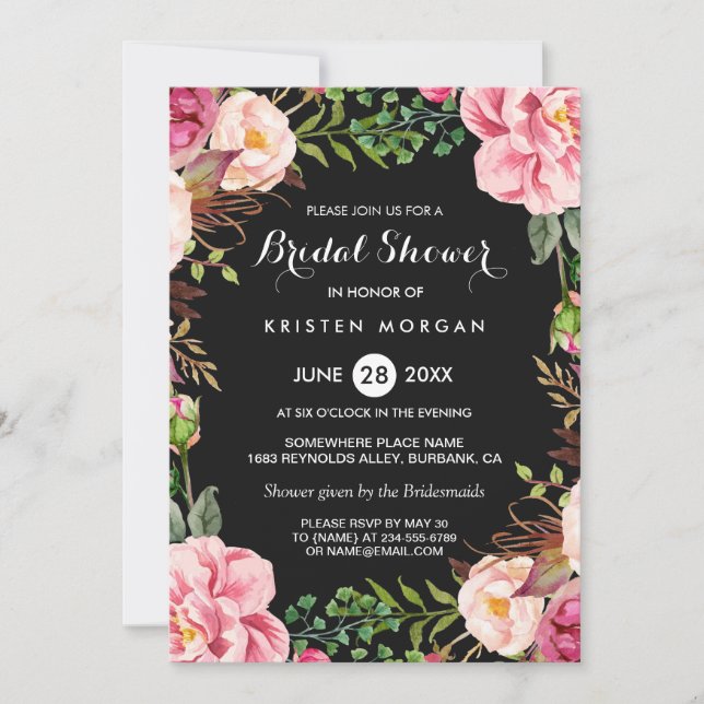 Wedding Bridal Shower Romantic Floral Wreath Wrap Invitation (Front)