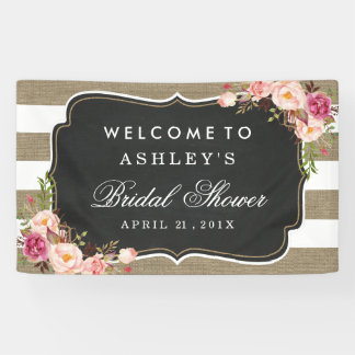 Wedding Bridal Shower Rustic Burlap Stripes Floral Banner