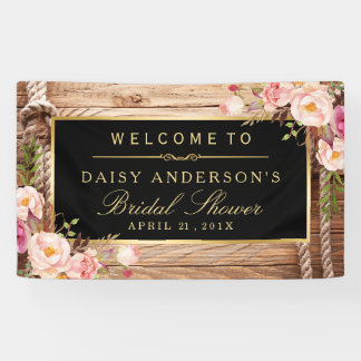 Wedding Bridal Shower Rustic Country Wood Floral Banner