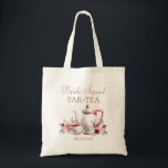 Wedding Bridal Shower Tea Party  Tote Bag<br><div class="desc">A pretty floral wedding bridal shower tote bag which can be personalized with the inclusion of the bridal shower date. The design features pretty burgundy and pink flowers around a watercolor teapot, cup and saucer. Hand these bags to your bridal shower guests and fill them with party favors or provide...</div>