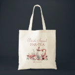 Wedding Bridal Shower Tea Party  Tote Bag<br><div class="desc">A pretty floral wedding bridal shower tote bag which can be personalized with the inclusion of the bridal shower date. The design features pretty burgundy and pink flowers around a watercolor teapot, cup and saucer. Hand these bags to your bridal shower guests and fill them with party favors or provide...</div>