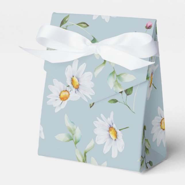 Wedding Bridal Shower Tent Blue Daisy Favor Box (Front Side)