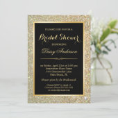 Wedding Bridal Shower Trendy Gold Glitter Sparkles Invitation (Standing Front)