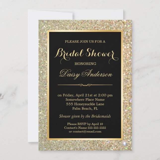 Wedding Bridal Shower Trendy Gold Glitter Sparkles Invitation (Front)