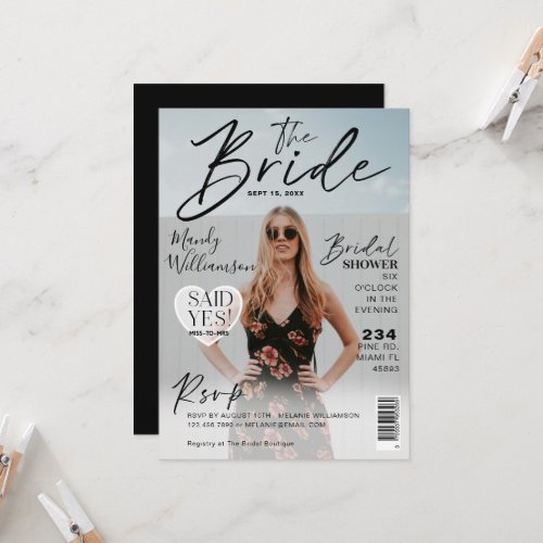 Wedding Bridal Shower Trendy Photo Magazine Cover  Invitation