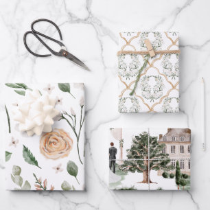 Wedding Bridal Shower Watercolor Wrapping Paper Sheets